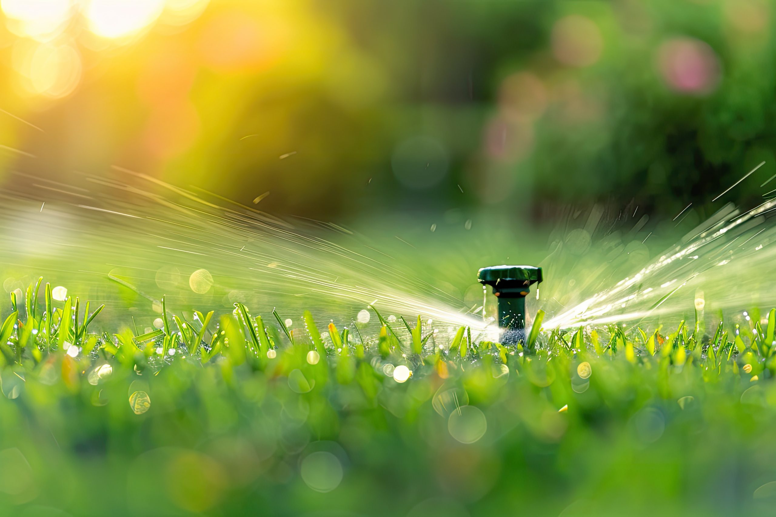 In-ground sprinkler system installed on a Massachusetts lawn